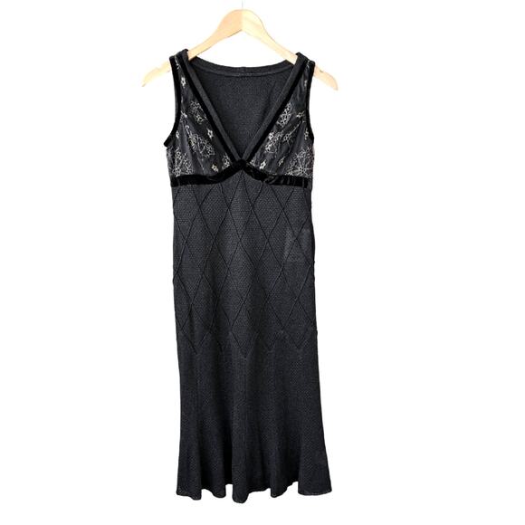 NEW ST. JOHN Evening Black Knit Cocktail Dress Gold Lace V-neck Sz 2 $1495 - Picture 8 of 12